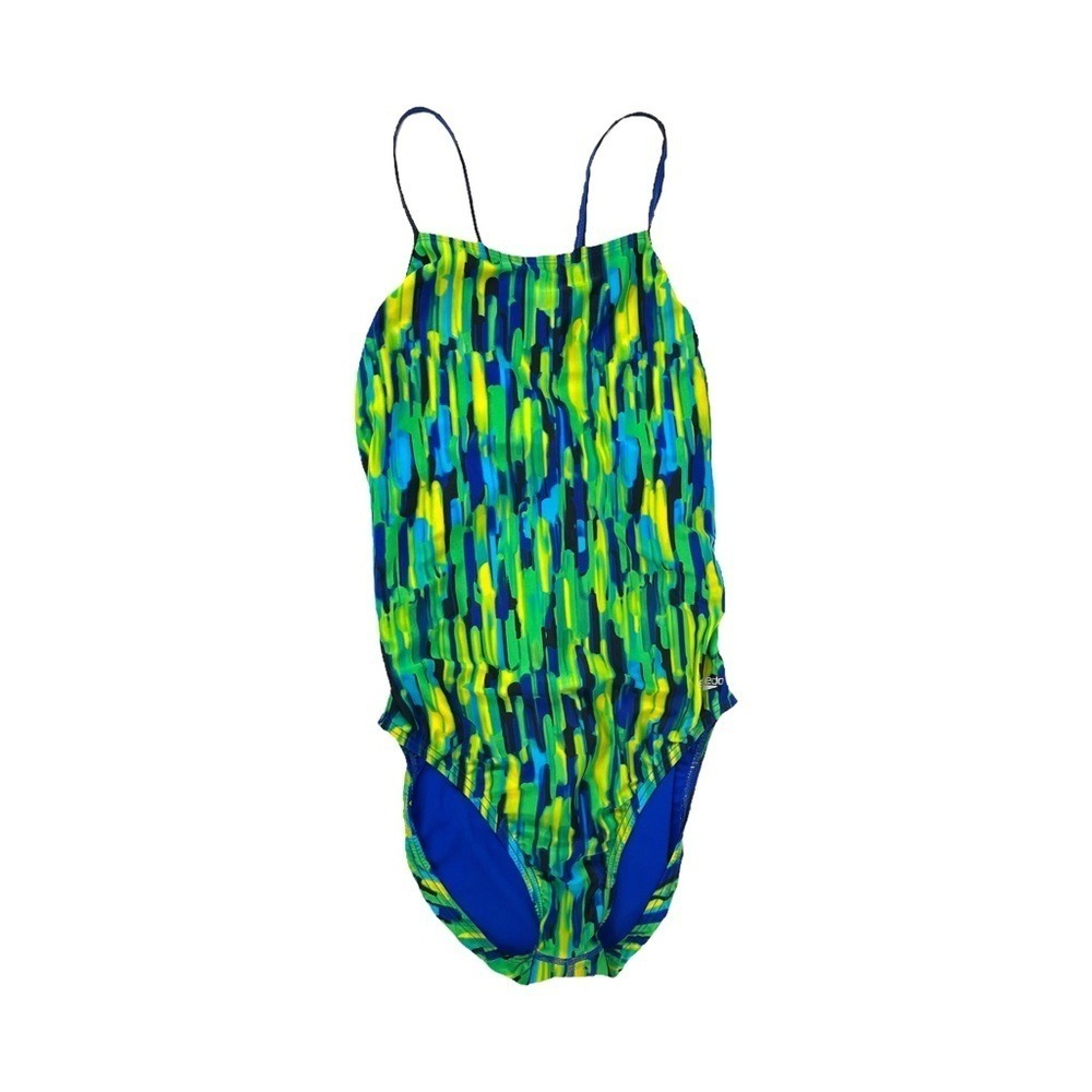 Speedo One Piece Swimsuit Women's Abstract Print Blue Green Yellow sz 12 - Picture 3 of 5